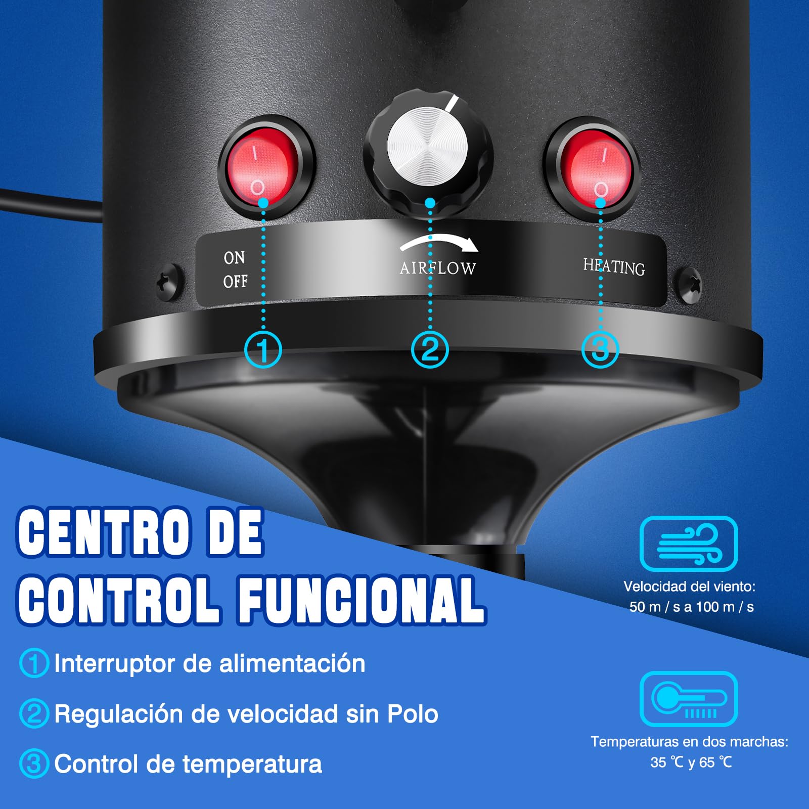 2800W Secador de pelo para mascotasSecador de pelo de bajo nivel de ruido, velocidad continua, temperatura ajustable, 2,5 m de manguera flexible con 4 boquillas