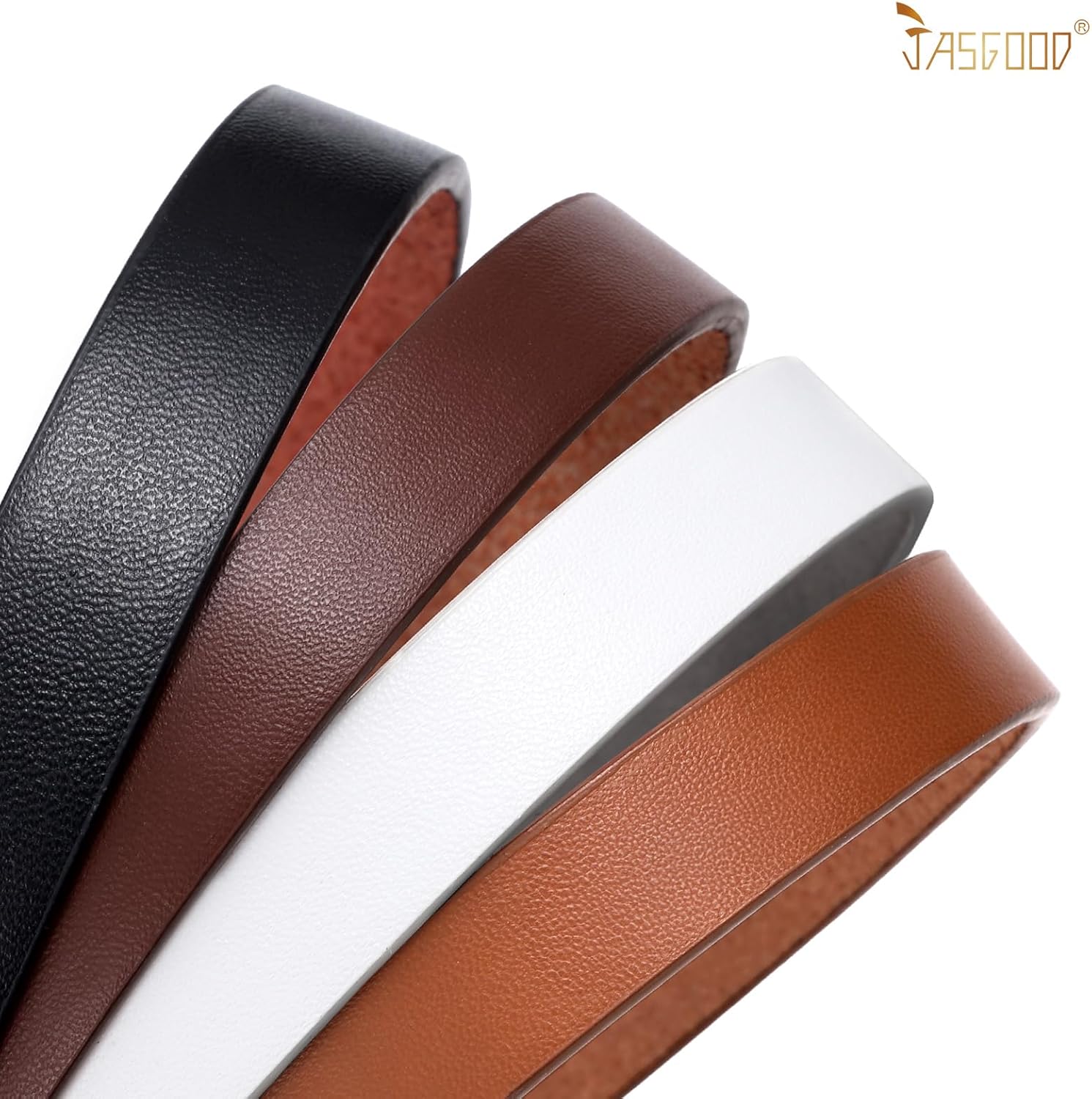 JASGOOD Women's Skinny PU Leather Belt Solid Color Fashion Thin Waist Belt with Gold Buckle for Jeans Pants 1/2 Width - Image 5