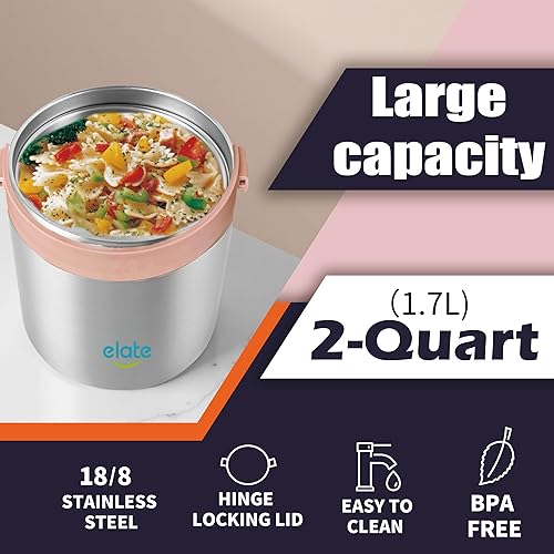 Miniatura 4 de Elate Tarro Térmico de Alimentos de 2 Cuartos para Comida Caliente  64oz Camp Crock de Acero Inoxidable con Aislamiento al Vacío, Recipiente Térmico