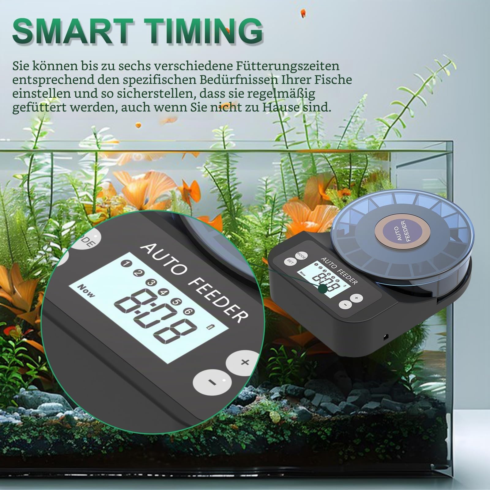 60 ml Automatischer Futterspender für Aquarienfische, Aquariumzubehör, Futterautomat mit Timer, wiederaufladbarer Futterspender mit Timer, mit USB-Kabel, LCD-Display