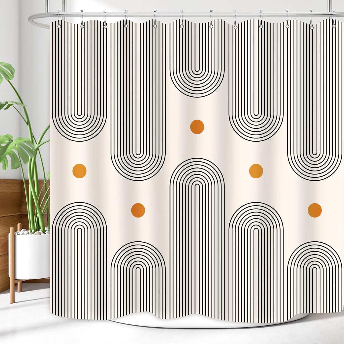 Boho Duschvorhang – Geometrisches Palmblatt-Design, Extra Lang, Wasserdicht – 183 X 213 Cm
