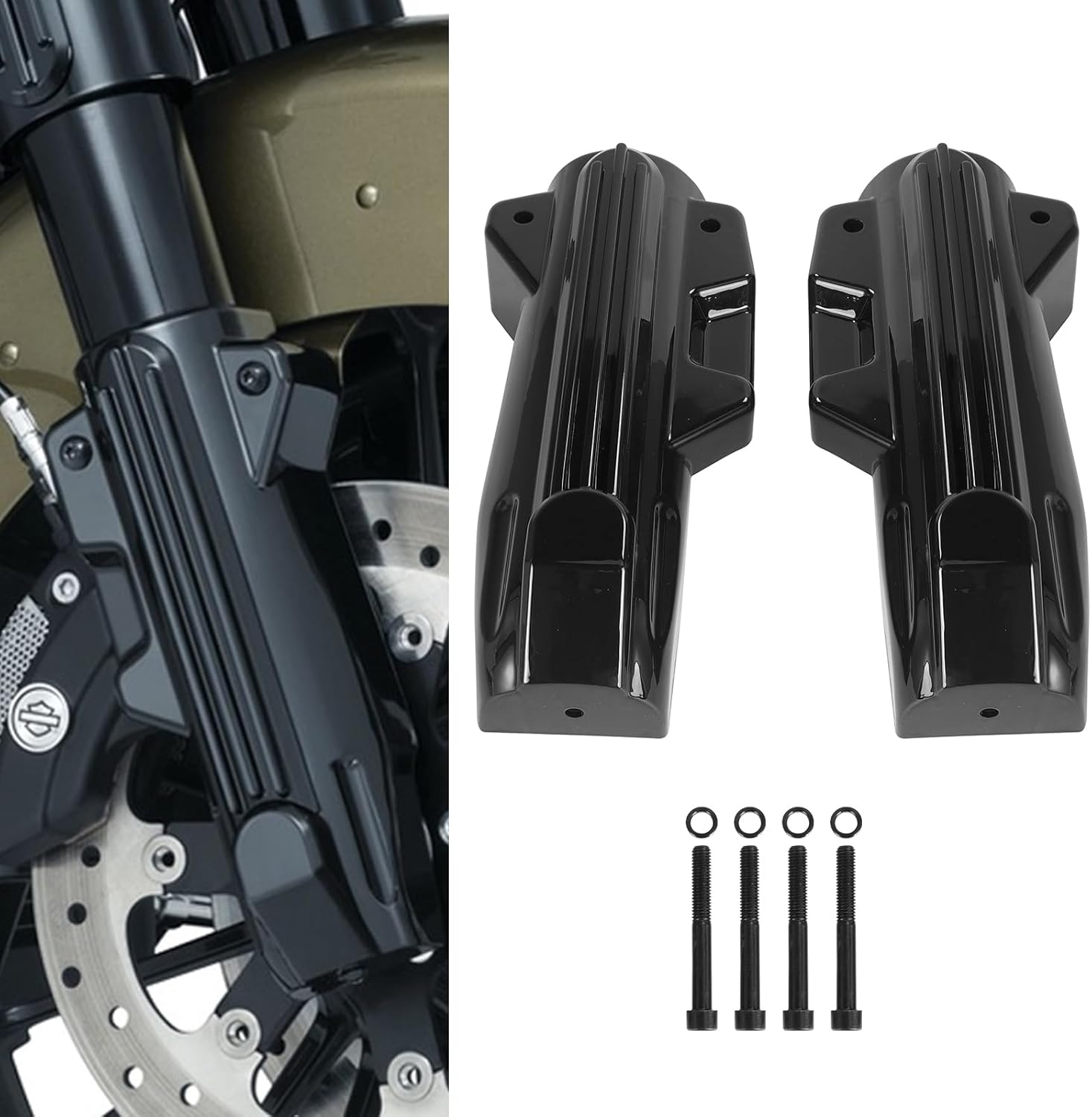 Motorcycle Lower Fork Covers Fit for Harley Electra Street Road Glide King FLHR FLTRX FLHX 2014-2022 (Black)