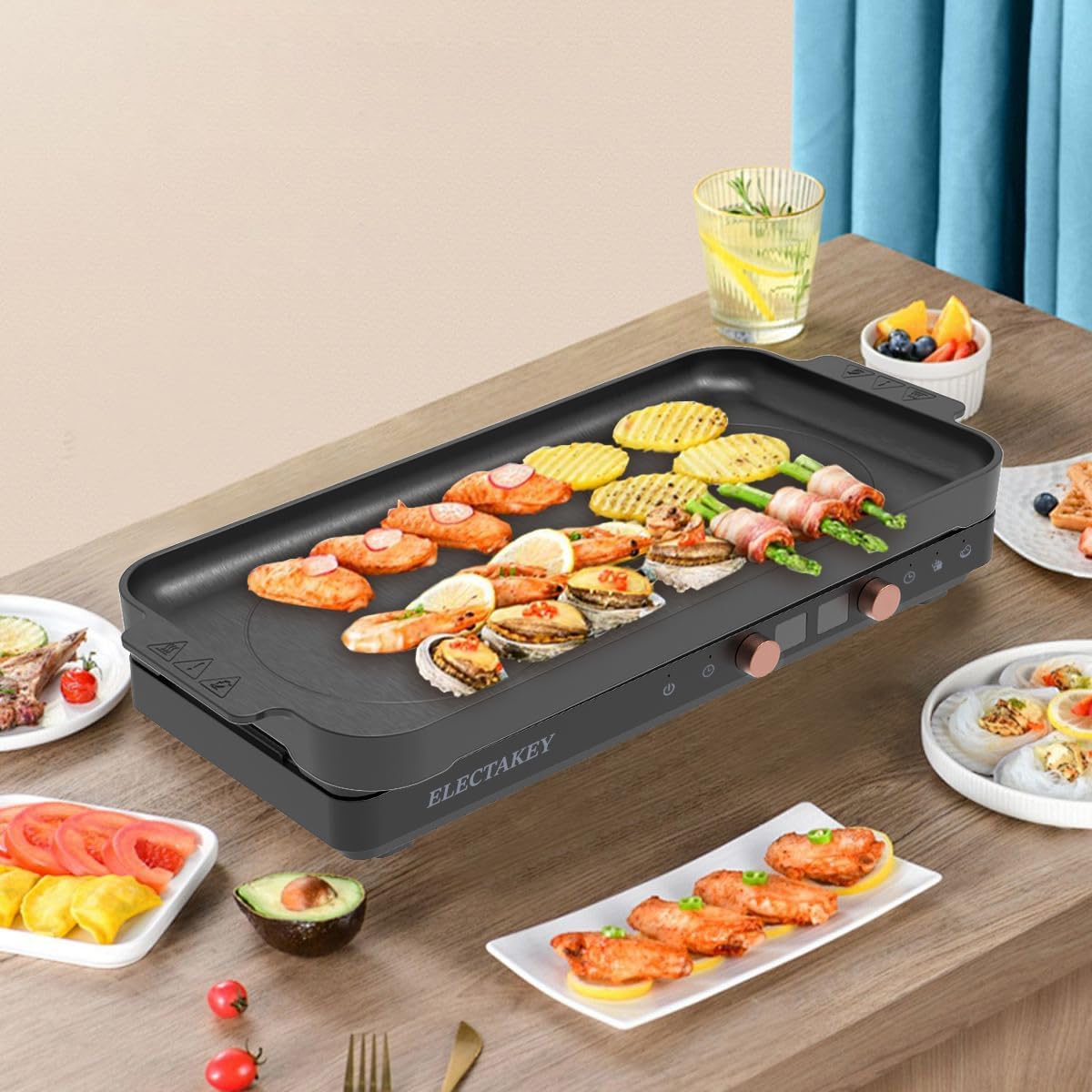 Induction Cooktop TWO Burner with Removable Cast Iron Griddle Pan Non-Stic,Portable Double Induction Cooktop with Timer&Digital Temperature Control,Black