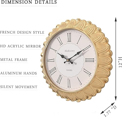 Miniatura 2 de Abdurey Reloj de pared decorativo de girasol dorado de 12 pulgadas, relojes de pared de decoración bohemia para sala de estar, cocina, granja,