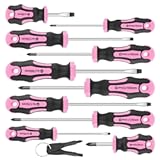 Amartisan 10-Piece Magnetic Screwdrivers Set&comma; 5 Phillips and 5 Slotted Tips Professional Cushion Grip Screwdriver Set 2pcs Portable Multifunction Key Mini Screwdriver &lpar;Pink&rpar;