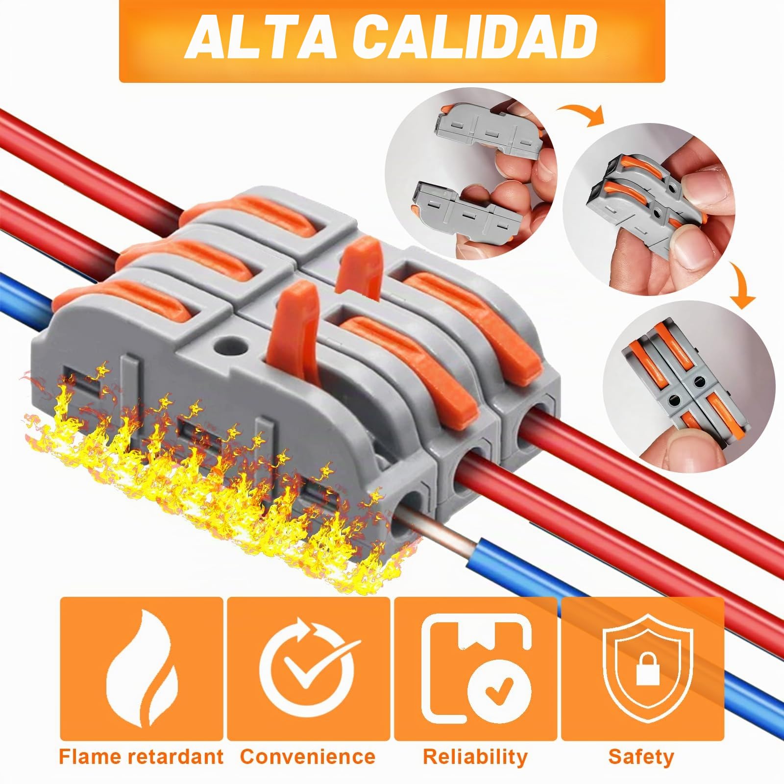 50 Piezas Conectores Electricos Rapidos, SPL-1 Clemas Electricas con Palanca, Fichas de Empalme Electrico en Línea 28-12 AWG Pueden Combinar Libremente SPL1-5, Acoplamientos de cable