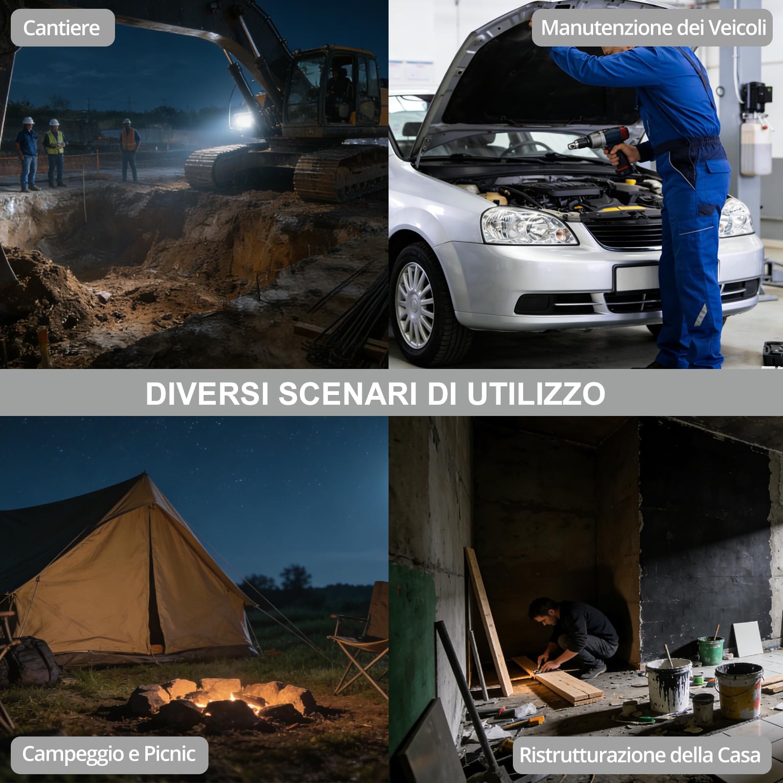 Justech Faretti da Lavoro LED con Treppiede Telescopico, 100W 27000LM Luci da Lavoro con Spina per Officina, Cantiere Edile, Garage, Giardino, Impermeabile IP66, 3000K/5000K/6000K