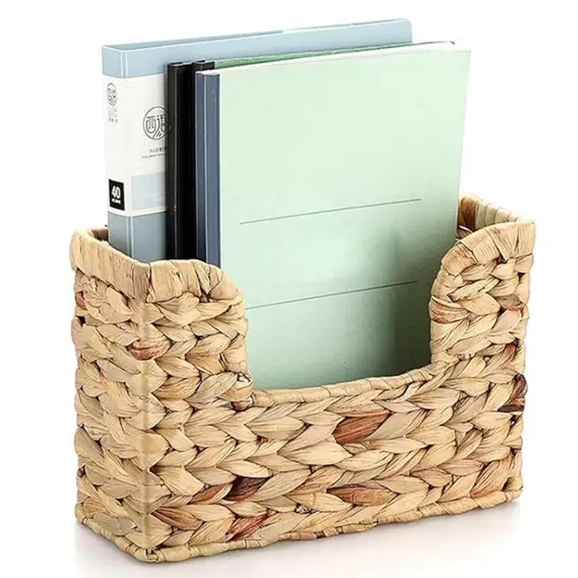 Faticenic Magazine Holder, Handwoven Water Hyacinth Mail Holder Boho Storage Basket for Entryway, Living Room, Office, Magazine, Garden Décor