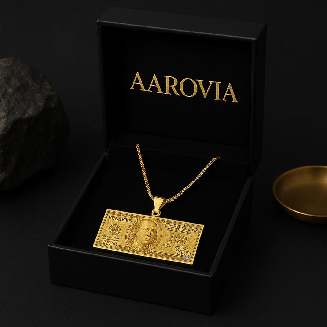 Buy AAROVIA Gold-Toned $100 Dollar Bill Pendant Necklace for Men
