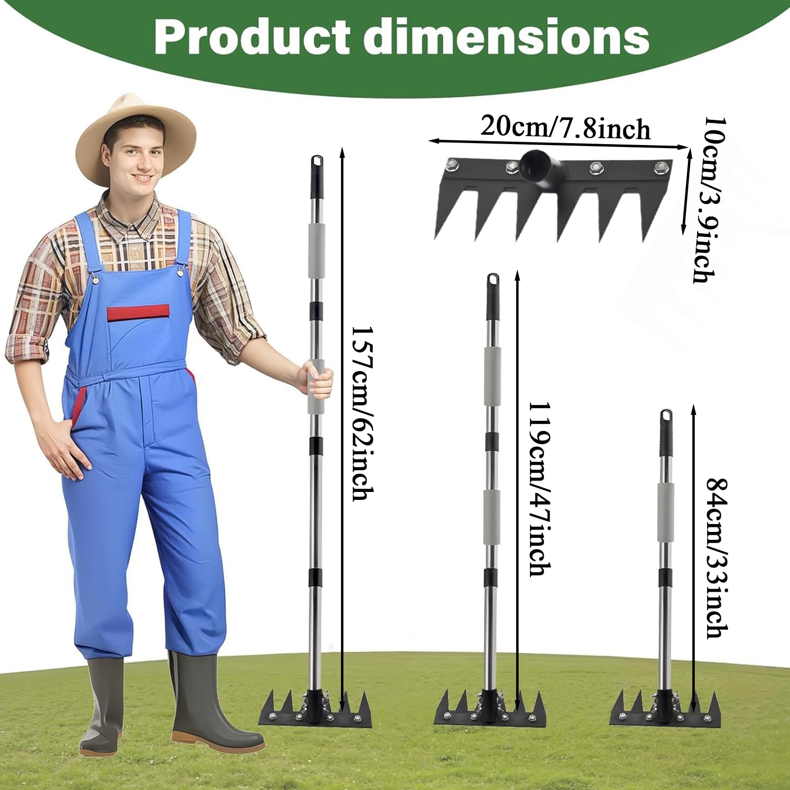 Unkrautstecher mit langem Stiel (160 cm), 2-in-1-Handgerät zum Ausreißen, Auflockern des Bodens und Entfernen von Kiefernnadeln im Garten