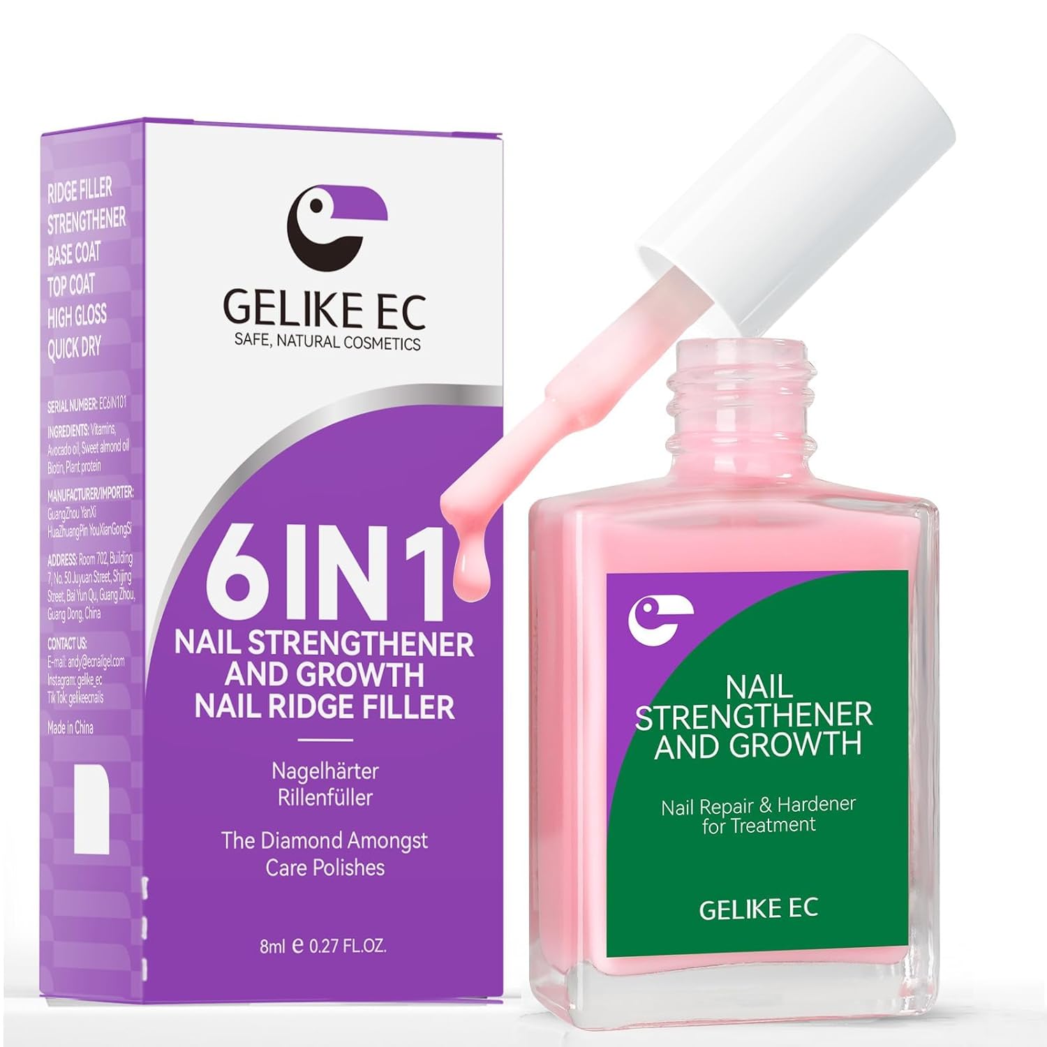 Nail Strengthener Protein for Damaged Nails: Pink 15ml 6 in 1 Natural Nail Hardener Extra Strong and Growth – Long Lasting Repair for Damaged Nails – Growth Oil for Salon Home Daily Work