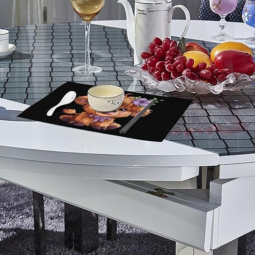 Miniatura 4 de Highland Cow with Purple Flowers Scottish Farm Placemats Set of 6 Resistant Table Mats Washable Place Mats for Dinner Party Table Decoration