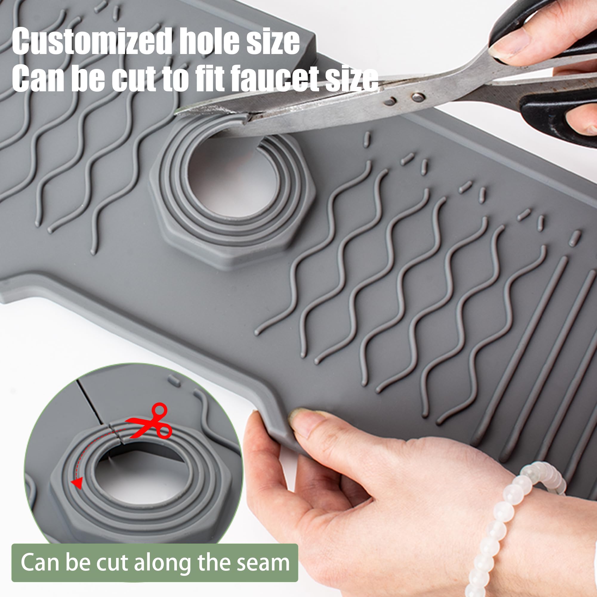 Tappetino Silicone Per Rubinetto - Antispruzzi Lavello Cucina/Bagno 43cm Nero - Foto 7