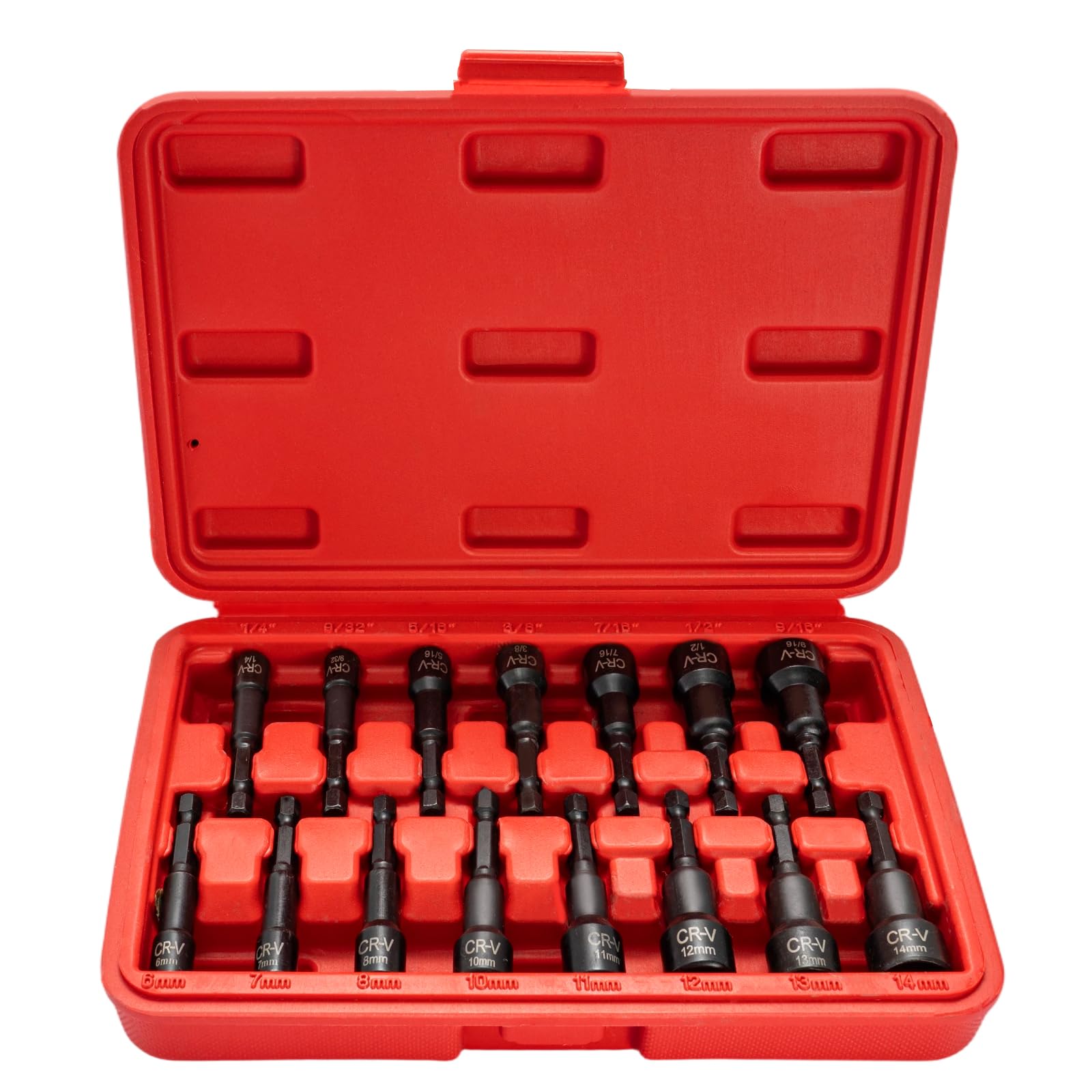 SUNNYNEST 15PCS Magnetic Nut Driver Set Impact Power Hex Nut Driver Drill Bit Master Kit SAE Metric 1/4-Inch Quick-Change Cr-V Steel