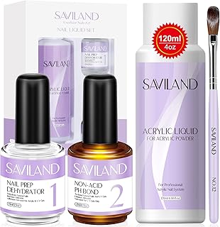 Saviland Acryl Liquid für Nägel Set 120ML Monomer for Acrylic Acrylpulver mit Dehydrator und Primer für Gelnägel 15ml*2pc...