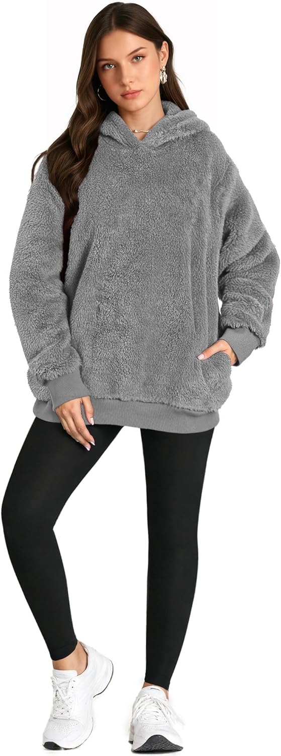 MANGOPOP Fleece Pullover for Women Oversized Sherpa Hoodie Cute Fuzzy Sweatshirt with Pockets Windproof Winter Outfits 2025 - Image 4
