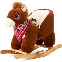 FUNLIO Pony Rocking Horse for Toddlers 6 Months to 3 Years, Wild Baby Rocking Horse with Safety Belt, Stuffed Plush Ride on Horse, Easy to Assemble Baby Rocker, Nursery, CPC&CE Certified - Dark Brown
