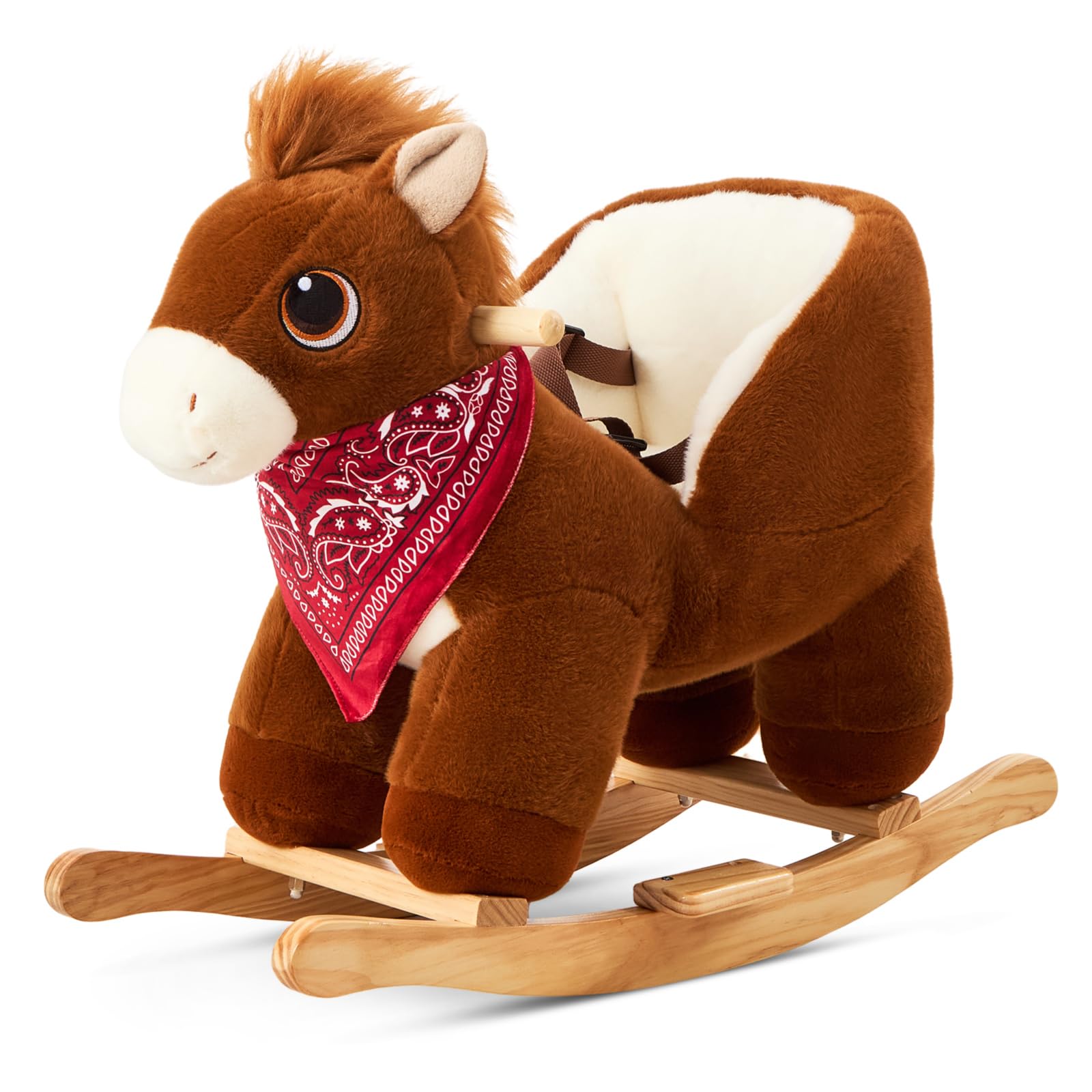 FUNLIO Pony Rocking Horse for Toddlers 6 Months to 3 Years, Wild Baby Rocking Horse with Safety Belt, Stuffed Plush Ride on Horse, Easy to Assemble Baby Rocker, Nursery, CPC&CE Certified - Dark Brown
