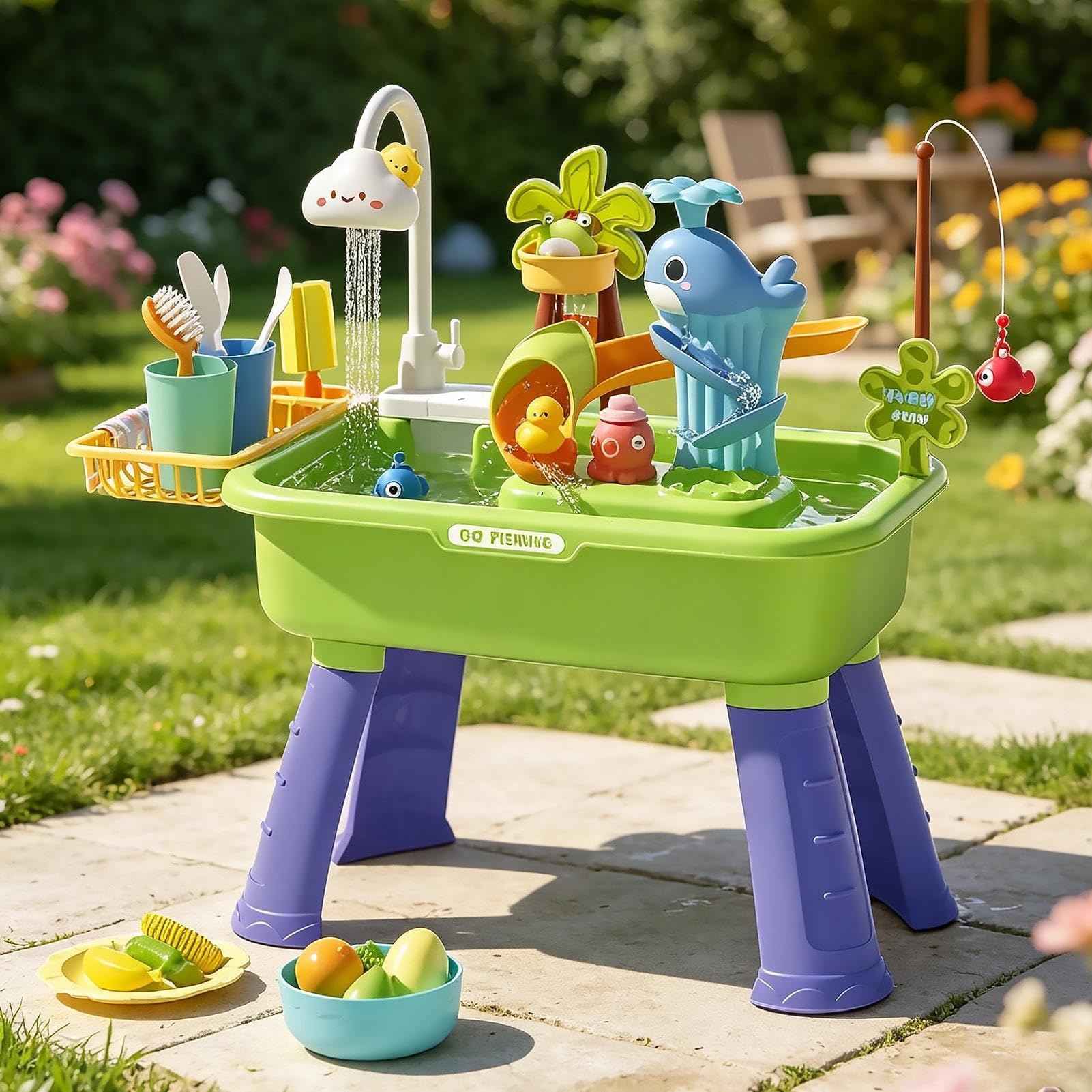 Mesa Acuática Infantil Juguetes Eléctricos Sensoriales Para Piscina | Set De Cocina Verano Con Fregadero Para Niños Niñas Jardín Playa Parque Preescolar Verano
