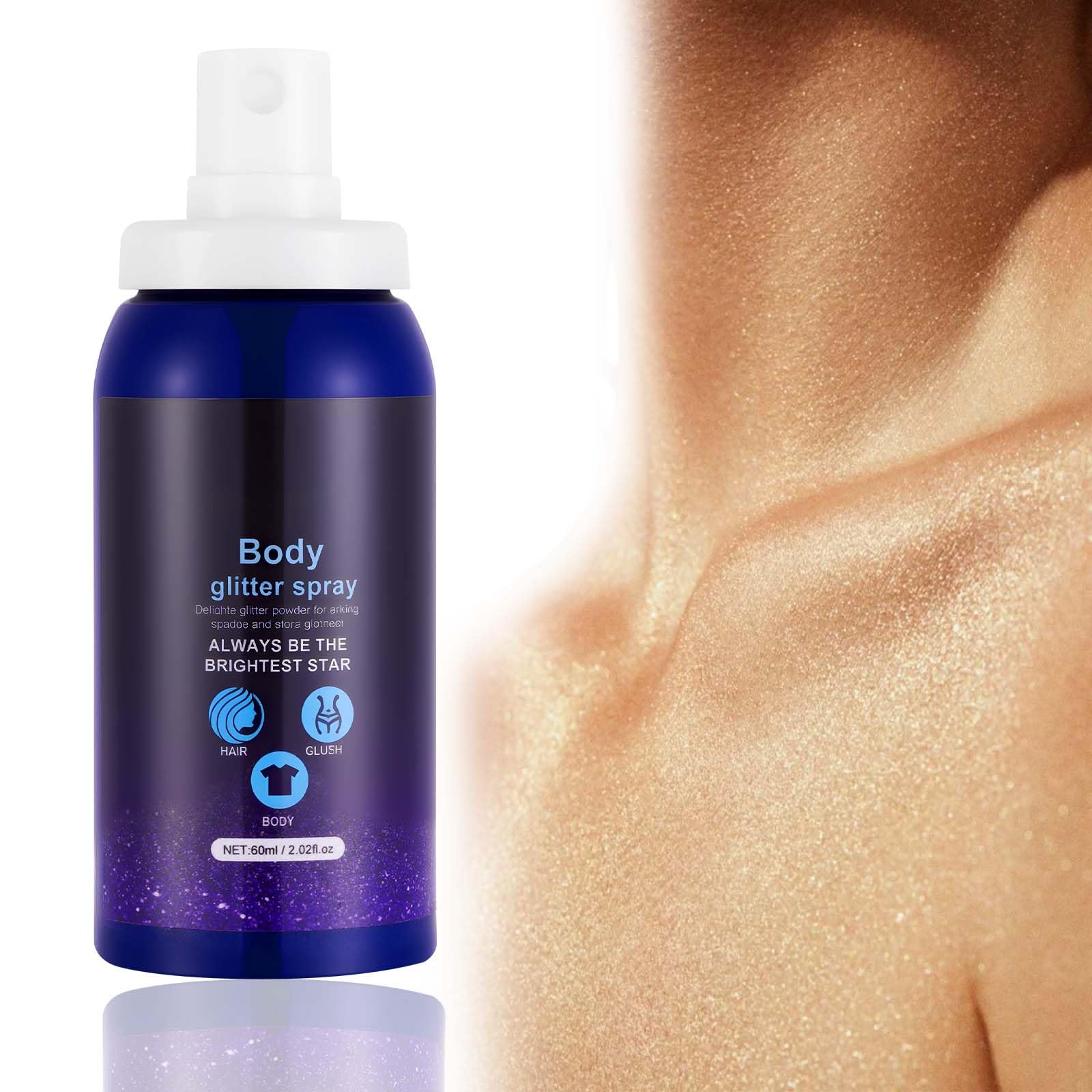 AOOWU Glitzer Spray, 60ml Glitzerspray für Haare und Kleidung, Glitterspray Festival für Haut Gesicht, Halloween, Fasching, Party