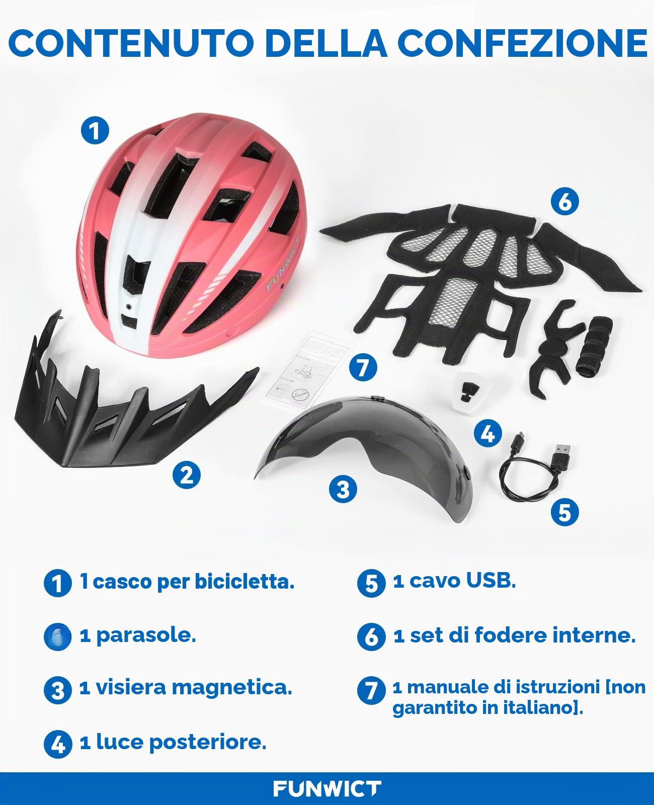 Casco Bici per Uomo Donna Adulto, Leggero Casco MTB con Visiera Rimovibili Occhiali Magnetici Staccabili e LED Luce Ricaricabile, Casco Ciclismo da Corsa Caschetto Bici (M: 54-58 cm, Rosa)