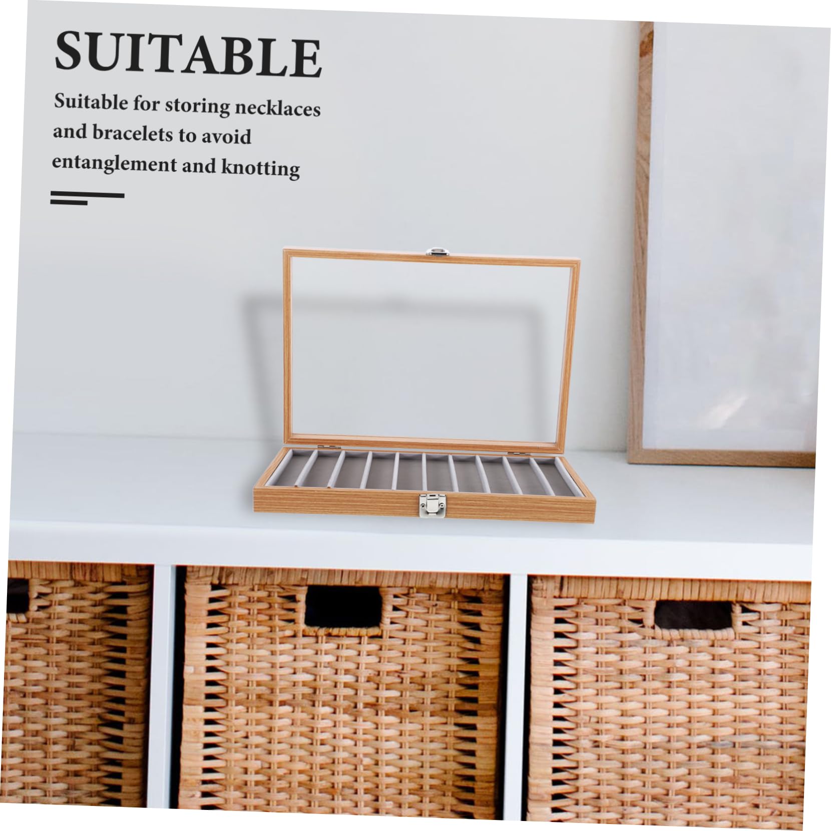 Schmuckkasten mit 10 Fächern und Glas für Halsketten | Platzsparend, Schützt Schmuck, Verhindert Verheddern, für Schrank und Zuhause, 1 Stück