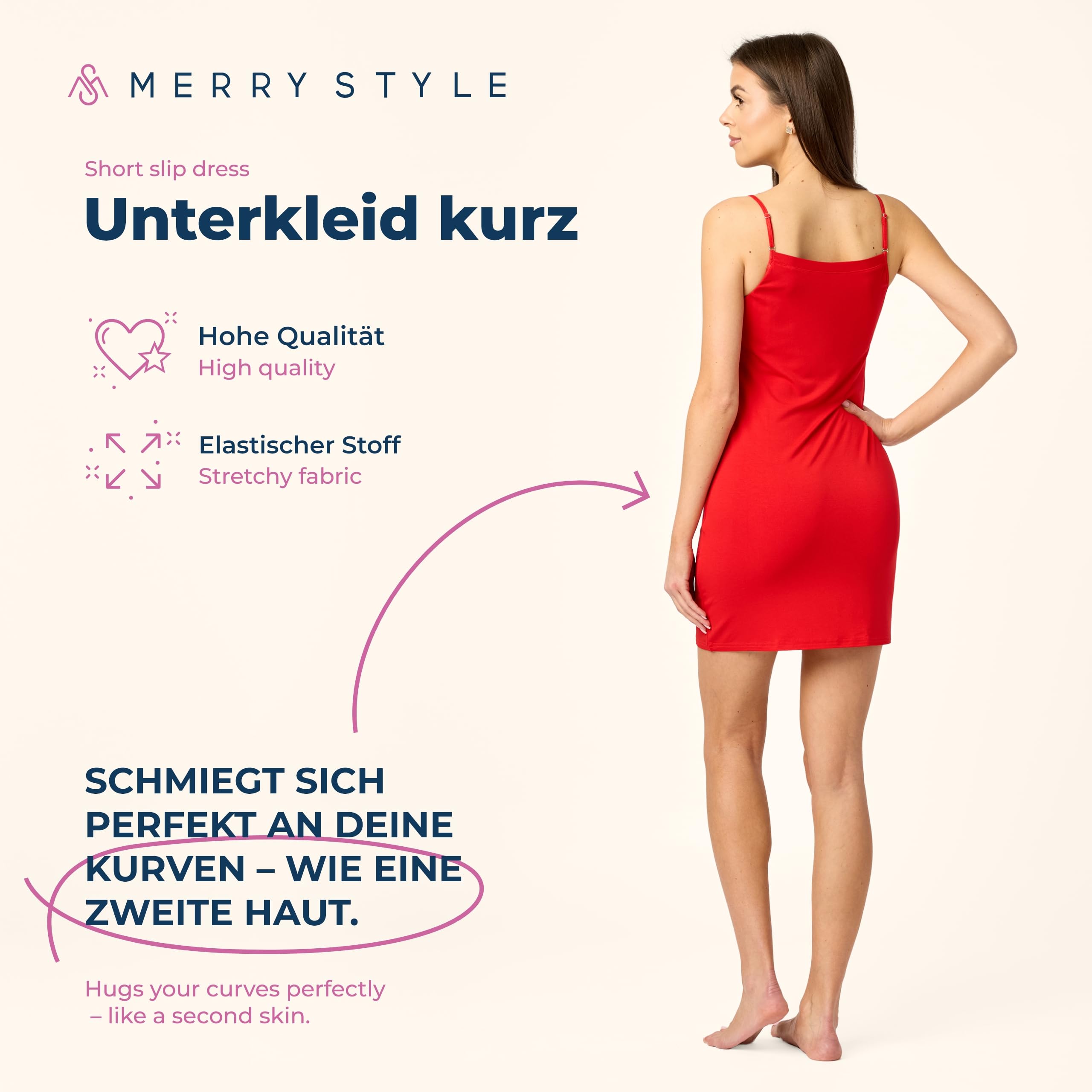 Merry Style Damen Unterkleid kurz Petticoat Knielänge einstellbare Träger Bequeme und atmungsaktive Unterkleider zu tragen als Nachthemd oder Kleid MS10-315