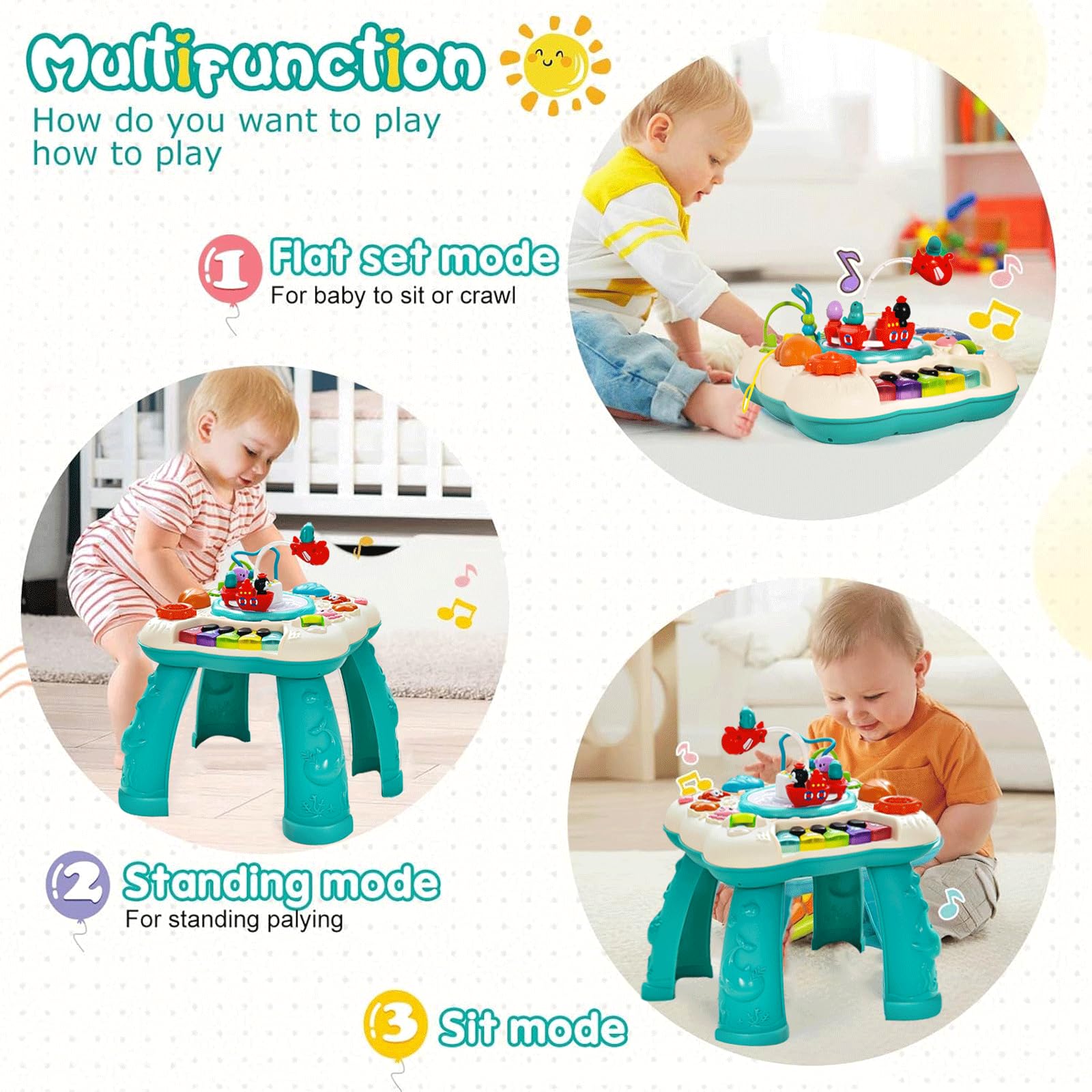 Tavolo Musicale Bambini, Giochi Bambini 1 Anno, Tavolino Multiattivita Bambini Interattivo con Luci e Suoni, Tavolo Attivita Bambini, Strumenti Musicali Giocattoli Bambino, Regalo per Bimbo 1 2 3 Anni