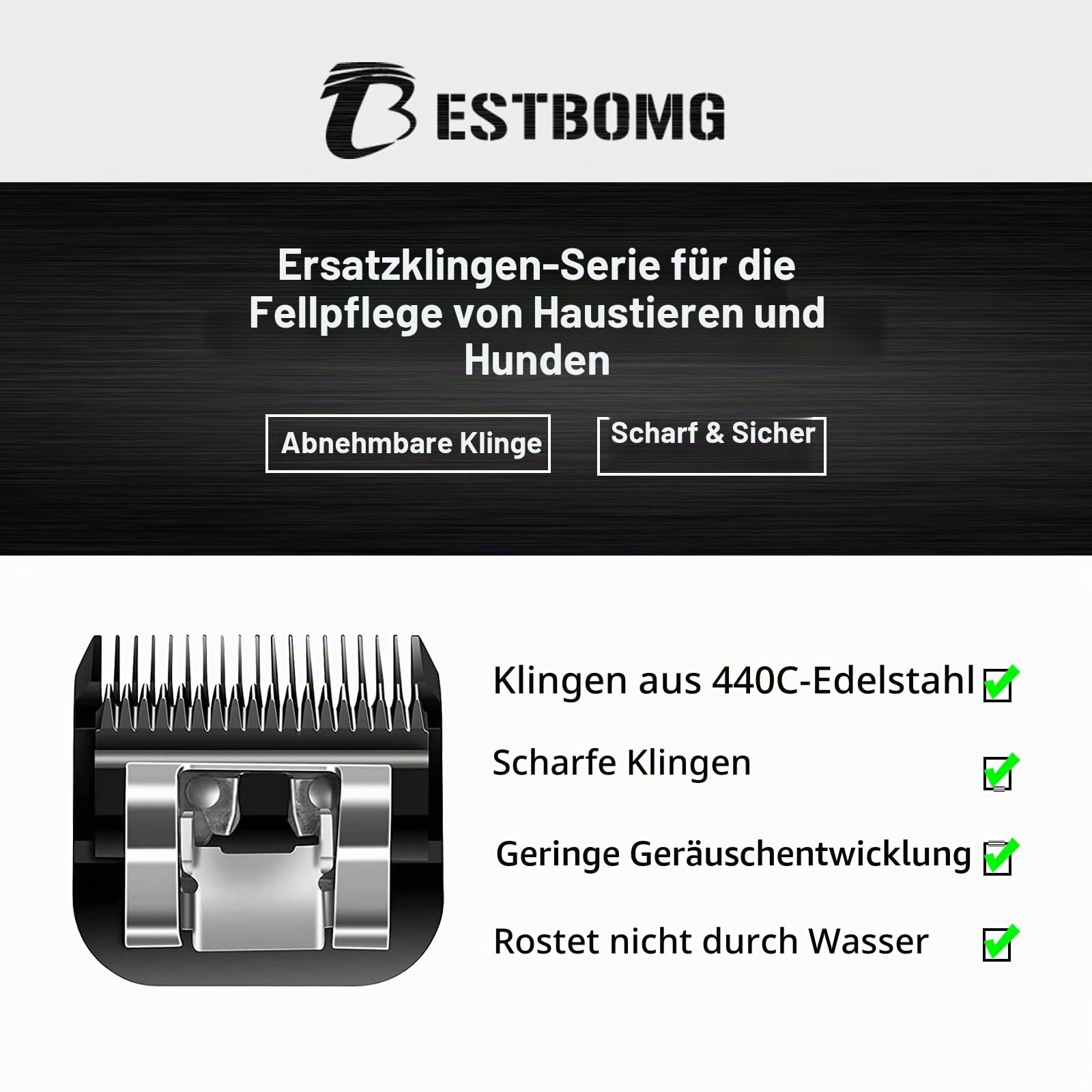 BESTBOMG Ersatzmesser für Hundepflege 7FC+5FC+4FC, kompatibel mit Heiniger/Moser Max45/Andis/Oster A5/Wahl km10 Serie Schermaschine für Hunde, Schnittlänge,3 Einheiten,Schwarz