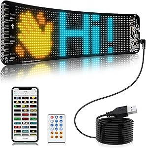 Tesinll Scrolling Advertising LED Sign, Flexible USB 5V LED Car Sign APP Control,DIY Design Text, Patterns, Animations for Car Store Party Bar Hotel Concert (13.5''x4'')