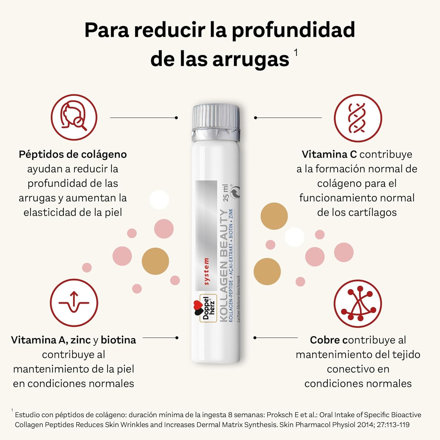 Doppelherz system KOLLAGEN BEAUTY - Complemento Alimenticio para Piel con Péptidos de Colágeno, Extracto de Açai, Biotina, Vitamina A, C y E, Zinc y Cobre, Sin Gluten ni Lactosa, 30 Viales