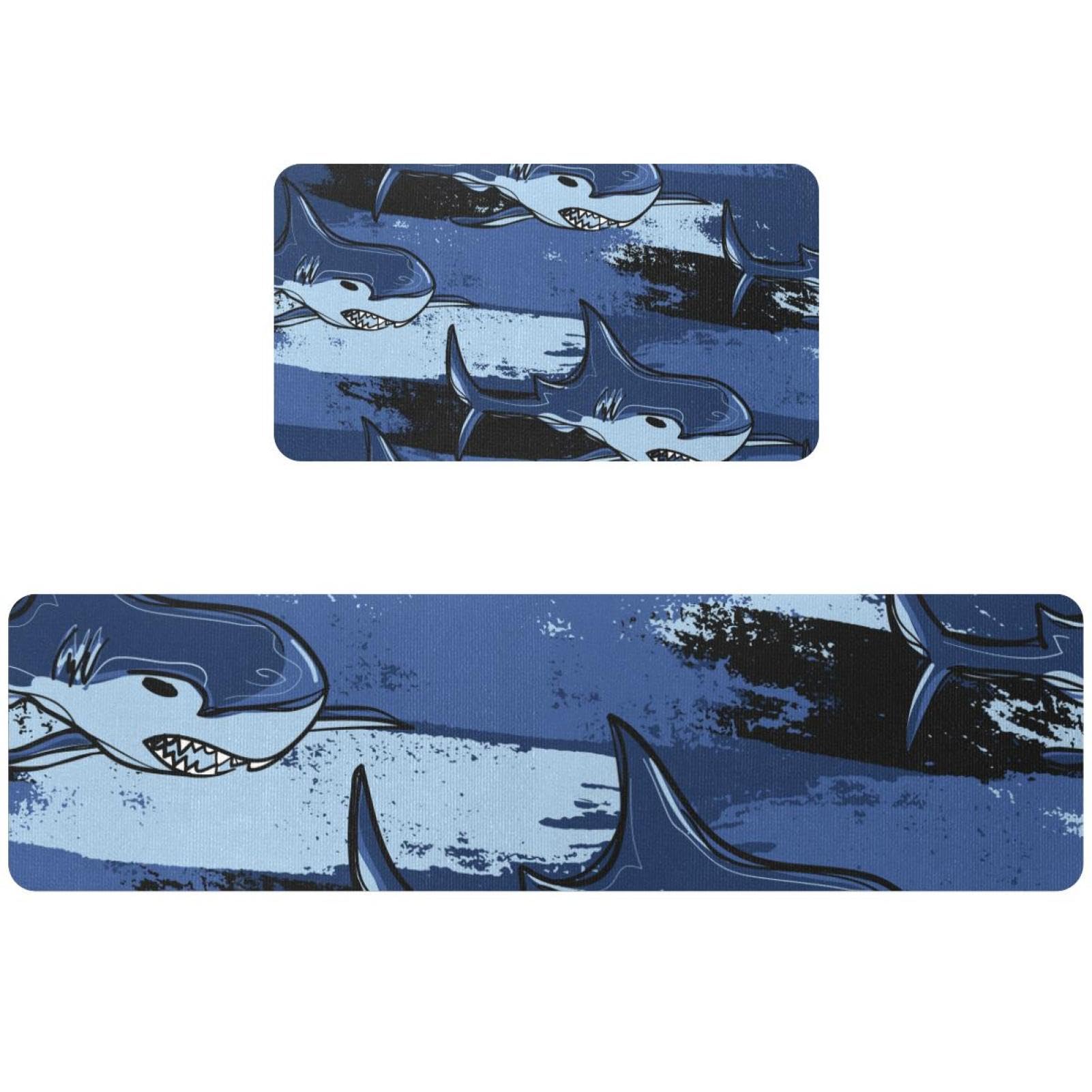 Tapete de cocina absorbente y lavable alfombra de tiburón submarino antideslizante pack de 2