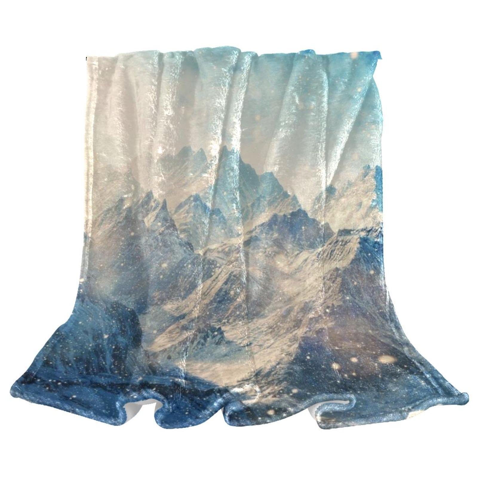 Couverture de lit douillette pour chambre d'enfant motif montagne enneigée