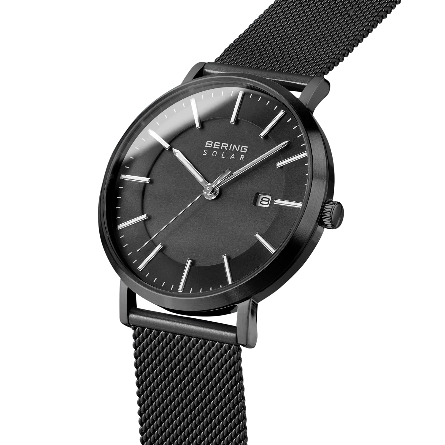 Bering Herren Solar Uhr | Armbanduhr 39 mm Edelstahlgehäuse und Zifferblatt | Milanaisearmband | Saphierglas | 10 ATM | 15439