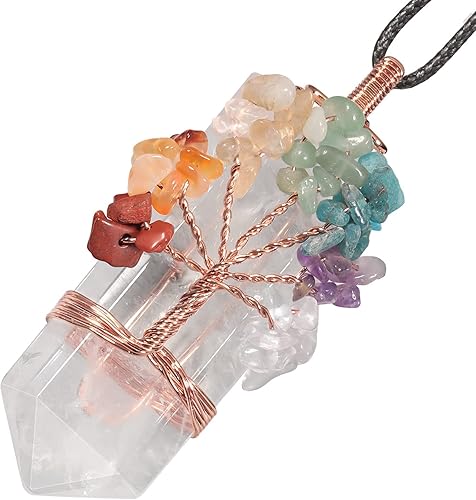 Miniatura 1 de Collar con colgante de punta de cristal envuelto en alambre de 7 chakras hecho a mano para mujeres y hombres, joyería de piedra curativa para regalo
