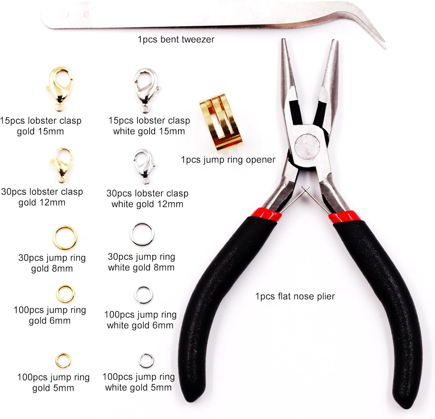 Jewelry Findings Kit with for Jewelry Making, 550Pcs Open Jump Rings and Lobster Clasps with Pliers for Bracelets Necklaces Making, B1 Excellent Quality