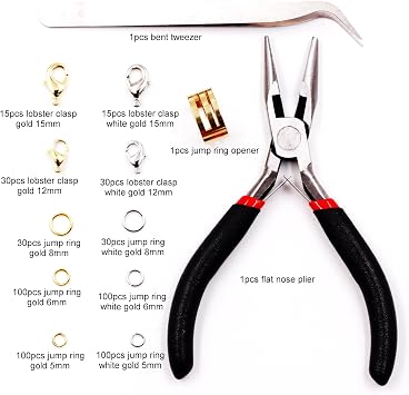 Jewelry Findings Kit with for Jewelry Making, 550Pcs Open Jump Rings and Lobster Clasps with Pliers for Bracelets Necklaces Making, B1 Excellent Quality