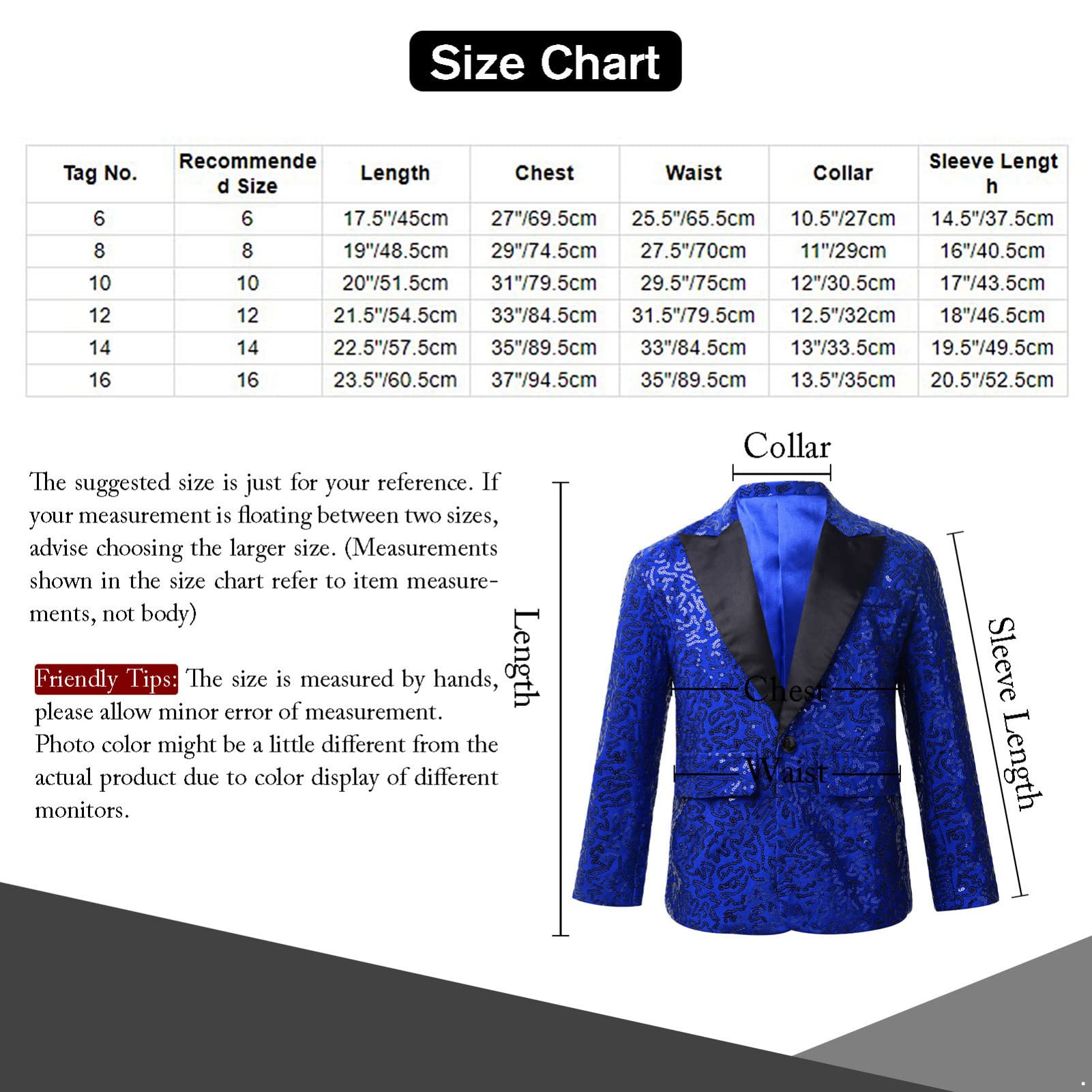 IEFIEL Blazer Enfant Garçons Élégant Costumes d'honneur Mariage Banquet Veste Smoking Gentilhomme Manteau Vestons à Paillettes 5-16 Ans