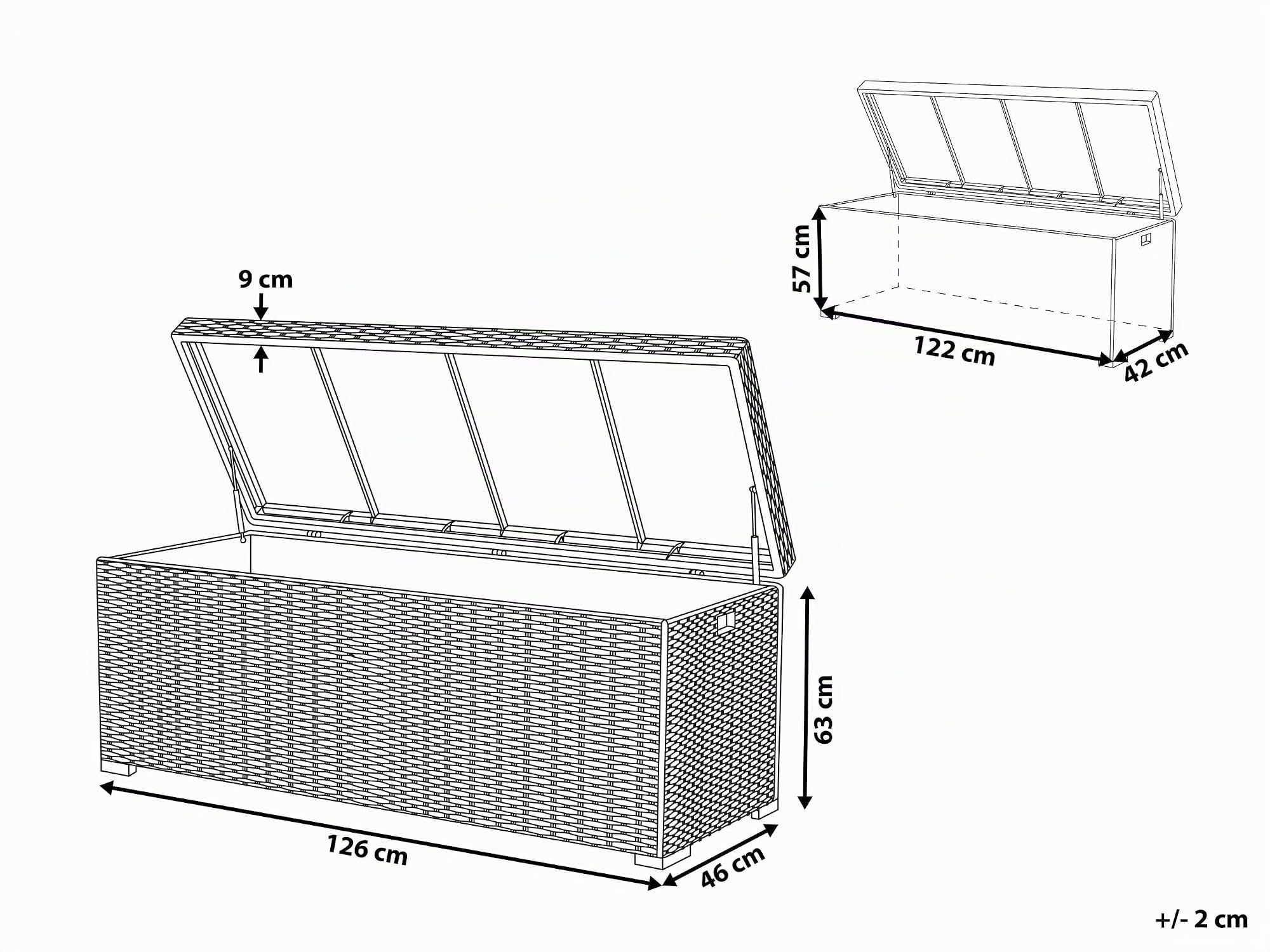 Beliani Coffre de Rangement Extérieur 126 x 46 cm en Rotin Beige Taupe Idéal pour Stockage d'Accessoires de Jardin et Coussins Durable et Décoratif