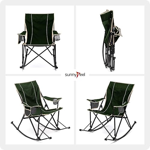 Miniatura 7 de SUNNYFEEL Silla mecedora de camping, reclinable acolchada de lujo, silla plegable de gran tamaño con bolsillo, resistente para