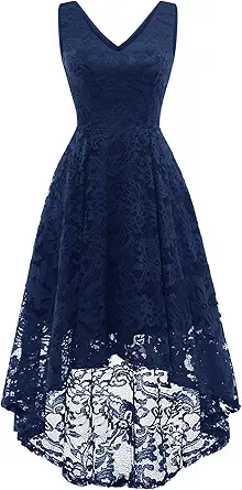 MUADRESS Women's Elegant Floral Lace Dress Sleeveless Crew Neck Hi-Lo Cocktail Dress for Evening Party