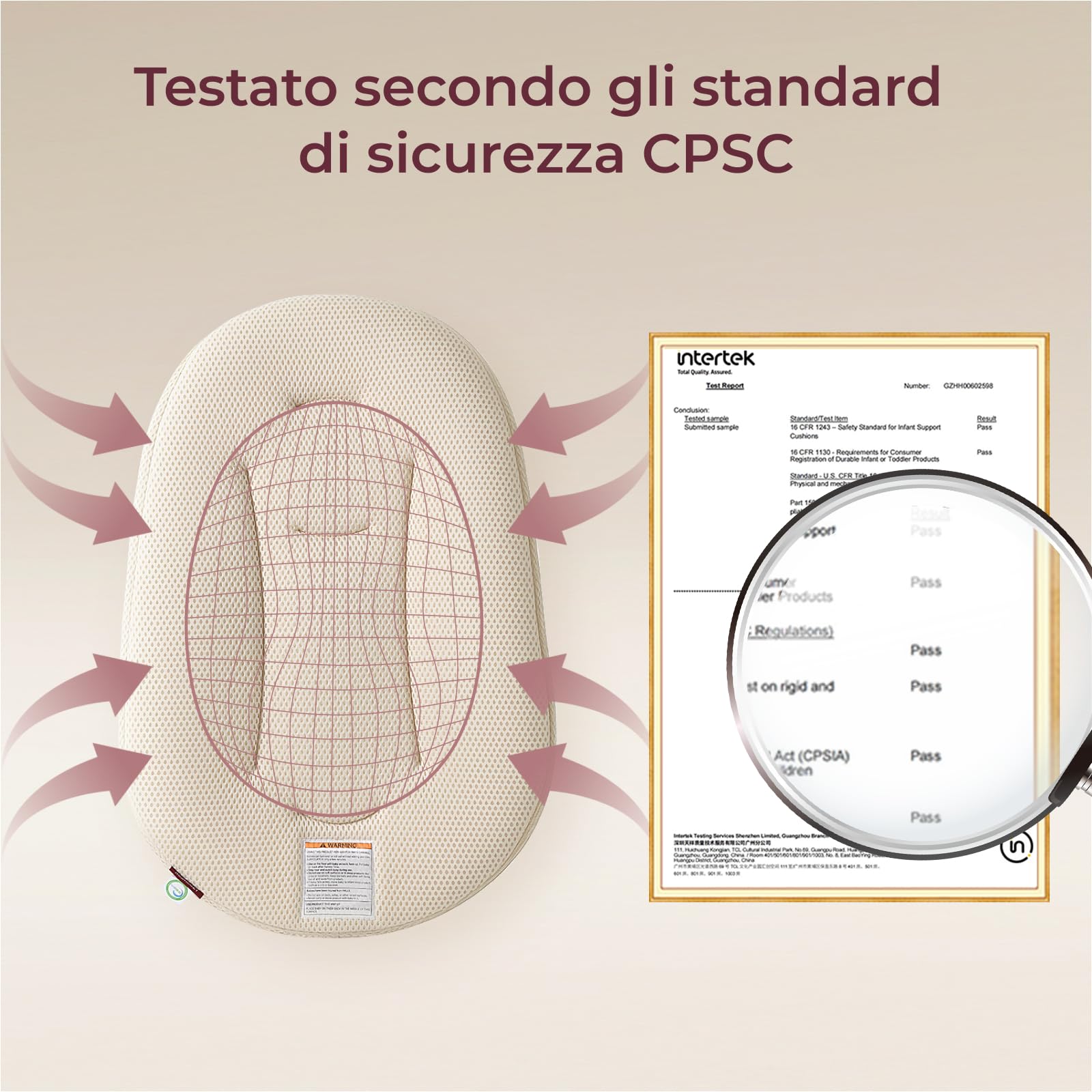 Momcozy Riduttore Lettino Neonato, Nido Neonato Traspirante con Rete 3D, Cuscino Lounger Leggero 820g con Fodera Lavabile, per Tummy Time, Gioco e Cambio, Marrone