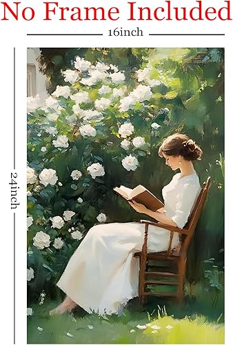 Miniatura 3 de Póster vintage de mujer en lienzo de lectura para mujer, retrato de mujer, arte de pared victoriano, pintura de dama antigua, póster de jardín de