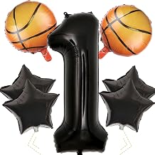 40-Inch Basketball Number 1 Balloons Set Black Number Balloons for Basketball Birthday Party Decorations, Perfect for Themed Parties, Celebrations, Ideal for Balloon Arch Kits 1