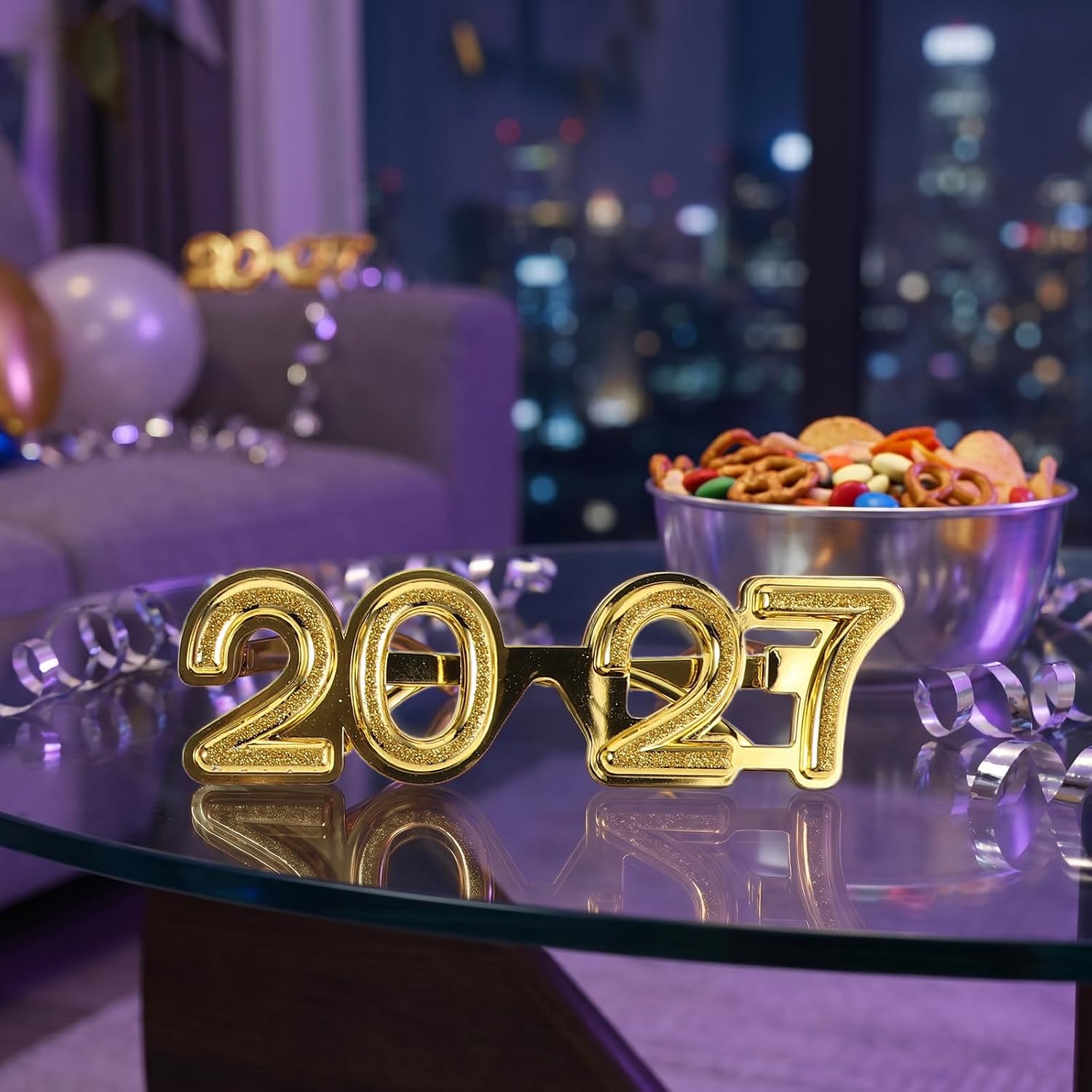 Mikinona 5pcs 2027 New Years Eve Party Glasses Lightweight Plastic Photo Booth Props with Visibility for Holiday Party and New Year's Celebration