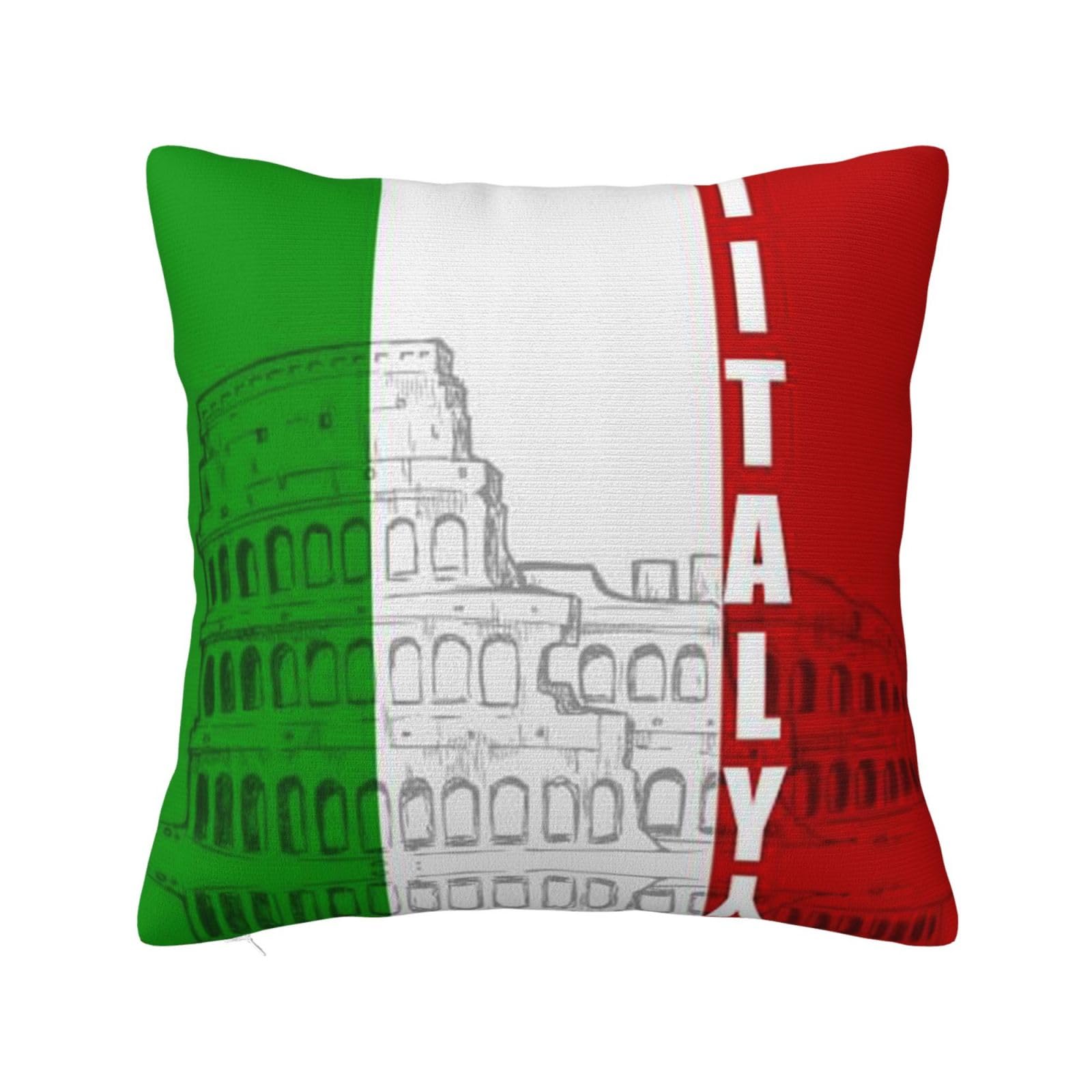 Melphi White Roman Colosseum Italian Flag Print Square Pillow Can Be Used In Any Room-Bedroom, Guest Room, Children's Room