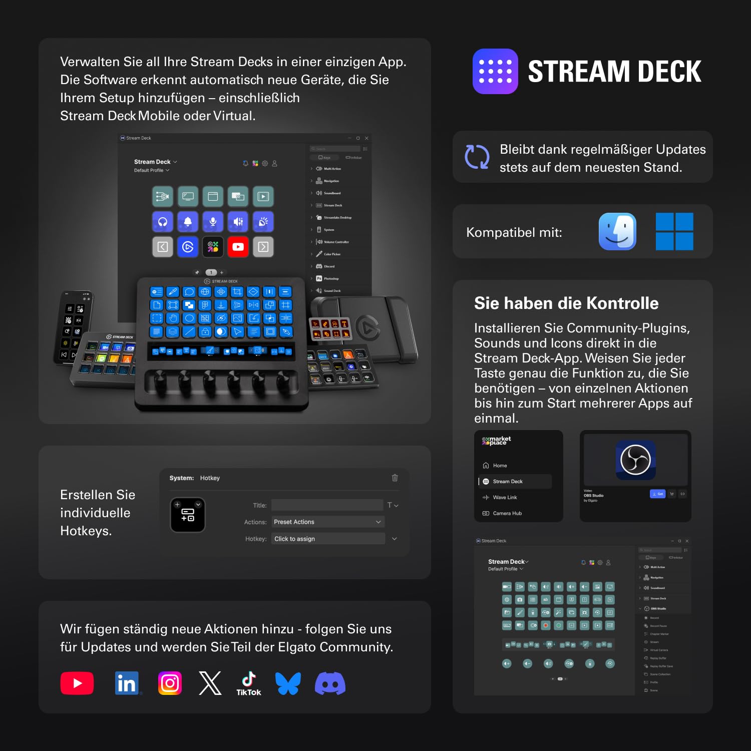 Elgato Stream Deck + XL – Anpassbarer Controller mit Makrotasten, Drehreglern und Touchstrip für professionelle Systeme und Produktionen – USB-C für PC und Mac