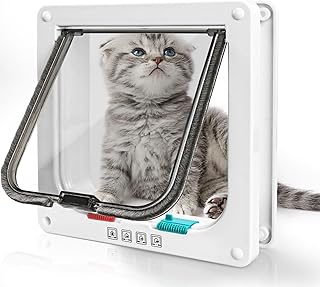 LUOJINYI Cat Door, ABS Acrylic Cat Flap Inner Door, Safety Pet Door with 4-Way Lock, 19.8 x 19 x 5.5 cm, Easy Installation, Dog Flap for Indoor and Outdoor Door, Window, Wall (White, M) product image