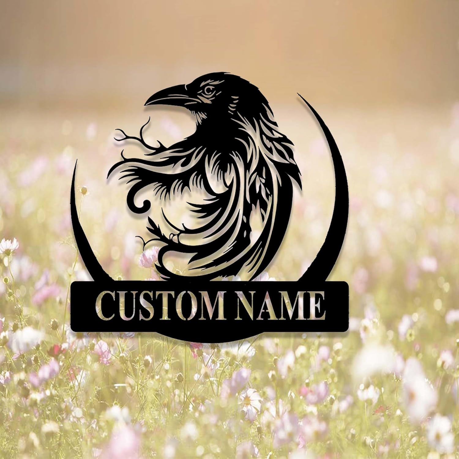 Custom Raven Metal Sign Raven Wall Decor Wall Art Personalized Black Crow Name Sign Gift for Birdwatching Dad Raven House Plaque Gift