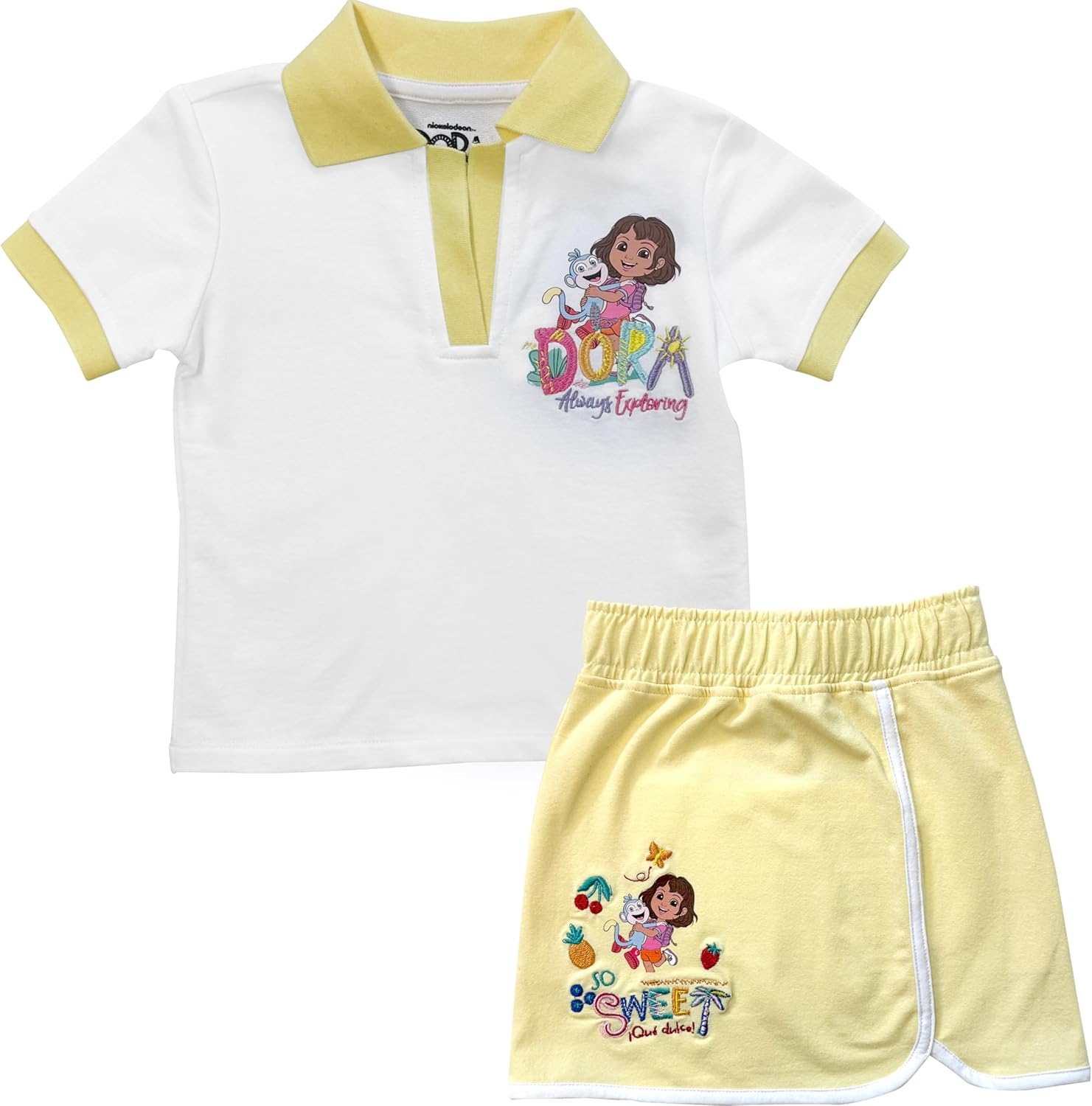 DORA Girls' Dora the Explorer Girls’ 2-piece Embroidered Polo & Skort Outfit Set |Toddler